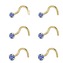 CZ nose studs gold plated 6 pcs 20G