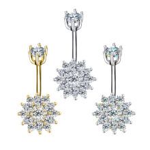 Shiny Cubic Zirconia Belly Ring Heart Flower Design 14G