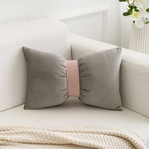 Grey Bow-Shaped Pillow Soft Decorative Throw Pillow 30x50cm