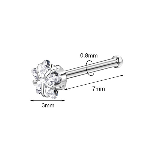 CZ nose studs stainless steel bone shape 8 pcs 1