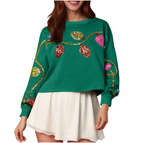 Damen-Weihnachts-Glocken-Sweatshirt aus Polyester, lang 1