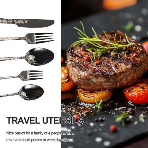 20-Piece Set, Stainless Steel Silverware Cutlery Set for 4, Unique Pattern Design, Includes Dinner Knives 1