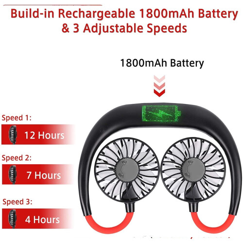 Ventilateur de cou portable rechargeable par USB, 3 vitesses, mains libres 1