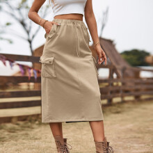 Gonna da donna in denim stile utility, minigonna a trapezio con elastico in vita, nera