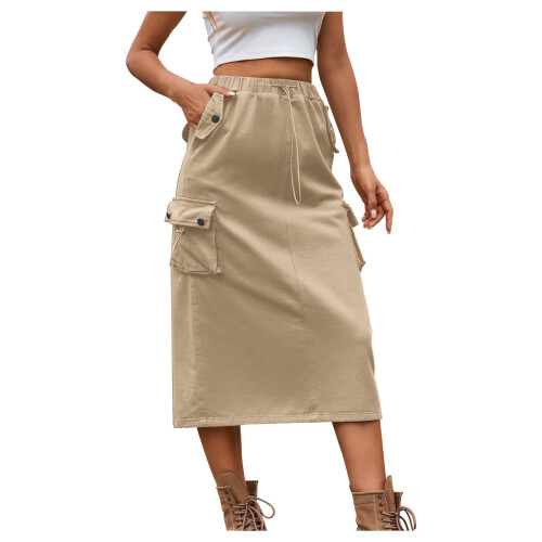 Dames denim utility rok met elastische taille, A-lijn minirok 1