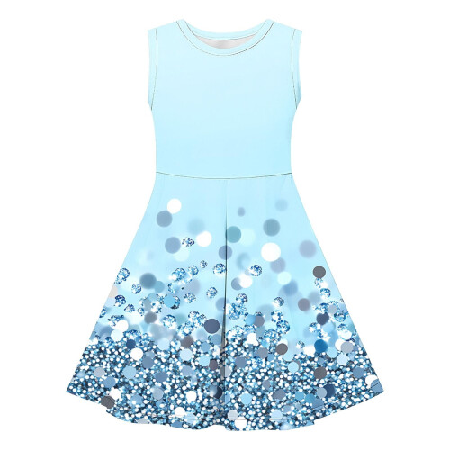 Robe d'été sans manches à sequins pour filles, col rond, coupe ajustée 2