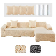 Housse extensible pour canapé d'angle beige (2 pièces)