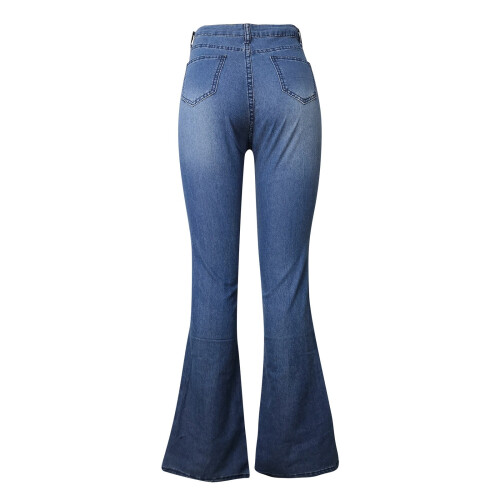 Dames denim micro trompetbroek met hoge taille 2