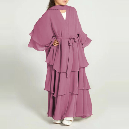 Chiffon lagdelt abayakjole til piger, lyserød størrelse 120 2