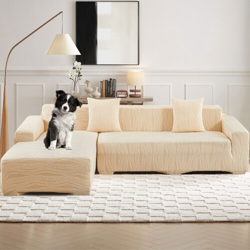 Housse extensible pour canapé d'angle beige (2 pièces) 1