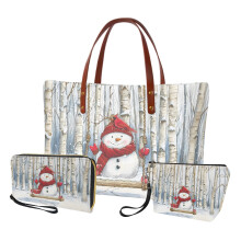 Sneeuwpop Kardinaal Bos Tote Bag Set voor Dames PU Leer
