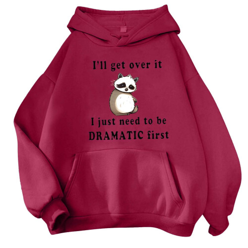 Rød oversized hettegenser med dyregrafikk, XL, til dame