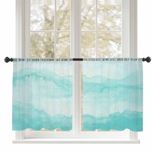 Sheer Curtains Aqua Mountain Gradient 2 Panels 52x54 Inch