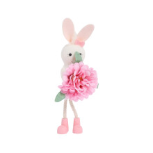 Conejo de Pascua de pie, decoración de tela suave con forma de conejito y flor