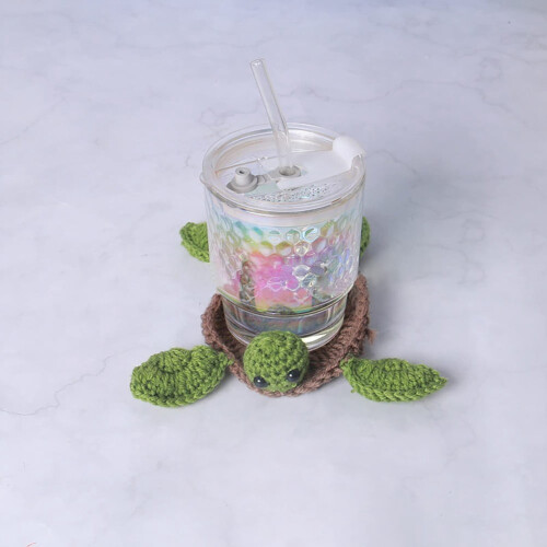 Turtle-shaped crochet drink coasters handmade set of 4 1