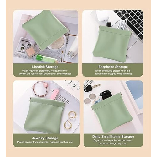 Bolsa organizadora de couro com fecho de pressão, 12 x 12 cm (4,7 x 4,7 polegadas). 1