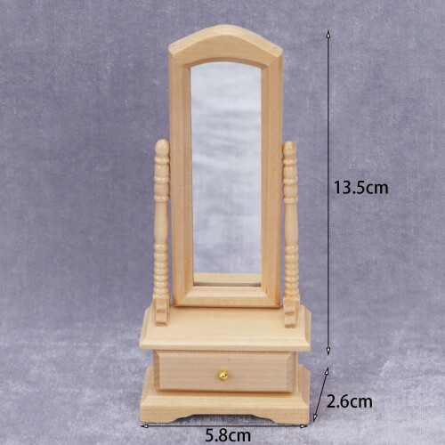 Miroir de coiffeuse pour maison de poupée 1:12, en bois avec tiroirs 2