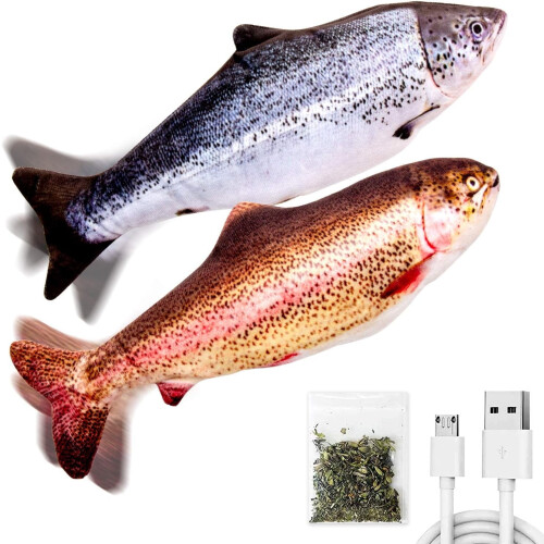 Flopping Fish kattleksaker med silvervin och kattmynta 2-pack