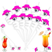 Pailles roses de fête, style rétro en plastique, lot de 10