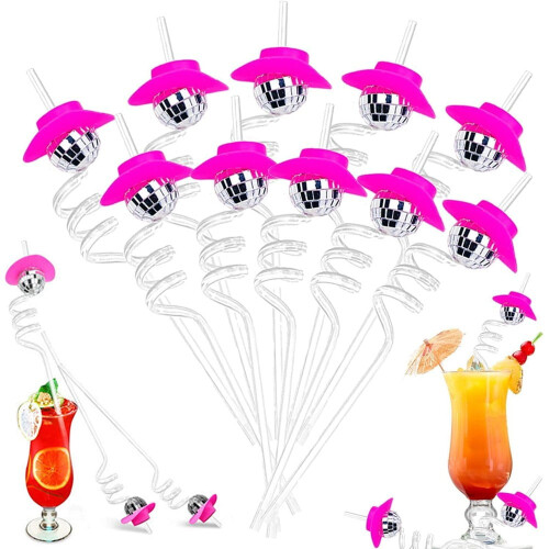 Rosa partysugrör, retro plaststil, 10-pack