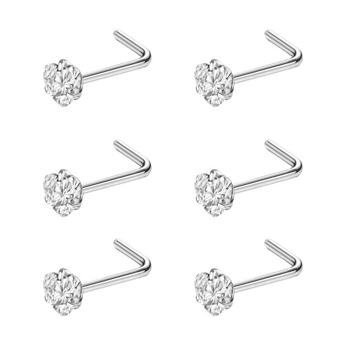 Heart Nose Stud L-Shaped 20g 6-Piece Set