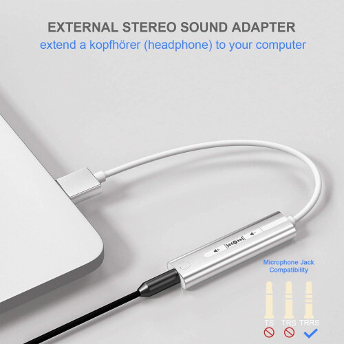 USB-lydkort ekstern lydadapter 3,5 mm stereo til 2
