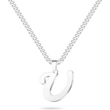 Collier avec lettre, chaîne cubaine en acier inoxydable, 51 + 5 cm