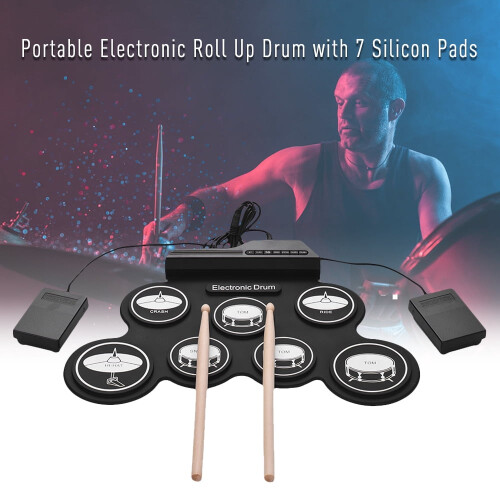 USB Roll-Up Silicon Drum Set 7 Pads for Beginners 1