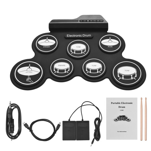 USB Roll-Up Silicon Drum Set 7 Pads for Beginners 2