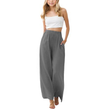Linen Pants for Girls Summer Loose Wide-Leg Solid Color