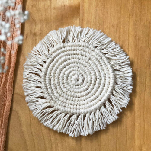 Boho Macrame Coasters Set of 4 Absorbent Round Beige 2