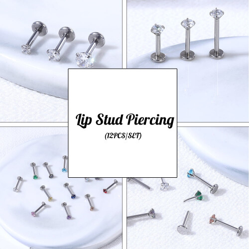 Crystal Lip Labret Studs Set 12 Pcs 16G 2