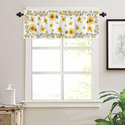 Yellow Bee Sunflower Kitchen Curtain Set 3-Piece 1