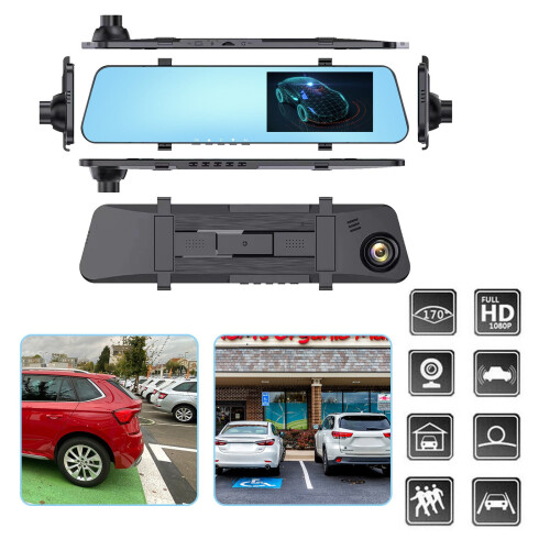 Dual Lens Dash Cam 1080P with 4.3 Inch Mirror Display