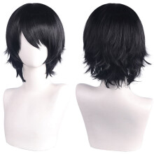 Anime-štýl Cosplay parochňa unisex čierna nadýchaná vrstvená