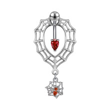 Spider Web Belly Button Ring Red Crystal 14G