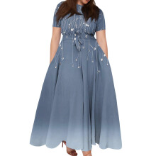 Damen-Swingkleid mit Blumenmuster, Königsblau, Größe XXXL