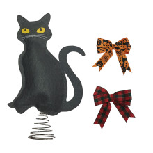 Black Cat Tree Topper with Stand and Interchangeable Bows