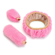 Winter furry steering wheel cover set pink 3-piece