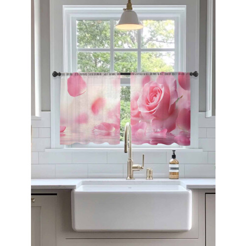 Pink Rose Sheer Curtains Voile 52x54 in 2 Panels 2
