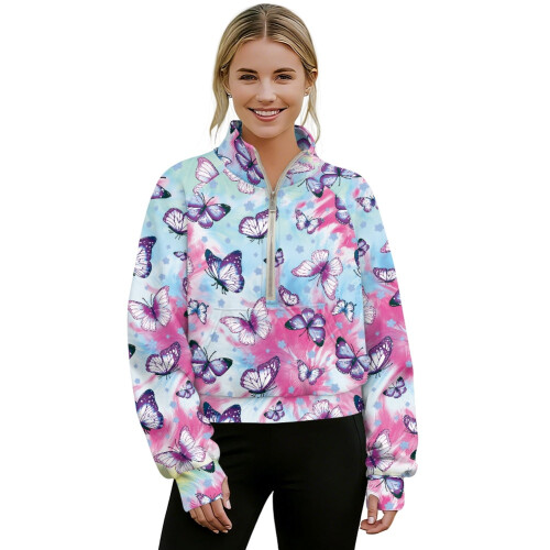 Women's Oversized Cropped Quarter-Zip Sweatshirt with
