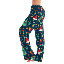 Women's Dark Blue Christmas Print Full-Length Pants S