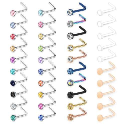Cubic Zirconia Nose Ring Set 40 Pieces