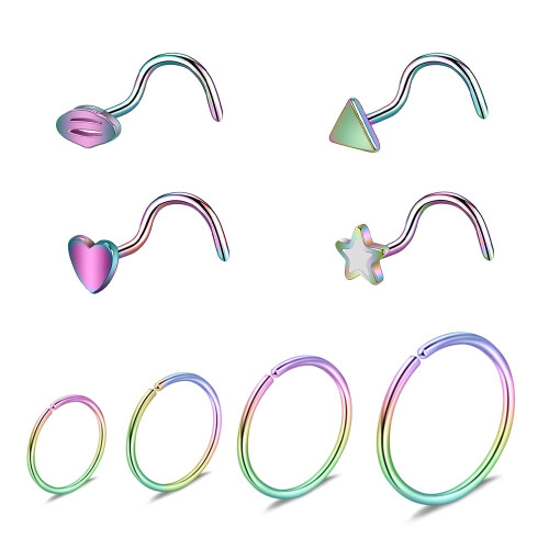 Nose Hoop Rings Rainbow 8 pcs
