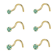 CZ Nose Studs Gold Plated 6 Pieces 20G