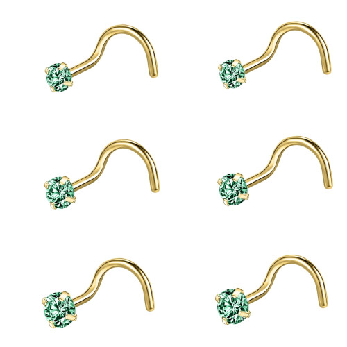 CZ Nose Studs Gold Plated 6 Pieces 20G