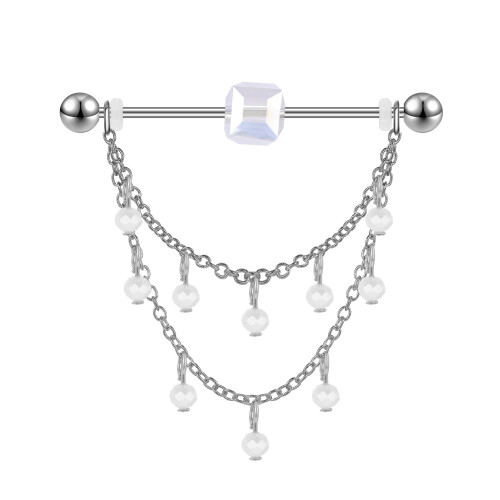 Silver Industrial Barbell Earrings 14G