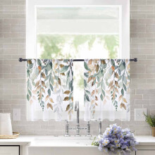 Sheer Curtains Farmhouse Green Leaves Design 52x45 Inch 2