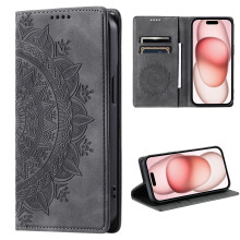 Flip-Wallet-Hülle für iPhone XR, graues geprägtes Leder