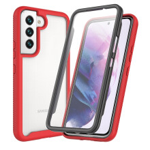 Samsung Galaxy S23 Hülle, transparent, rutschfest, robust, zweilagig, rot